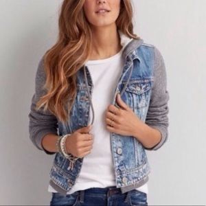 Denim jacket with sleeves and hoodie